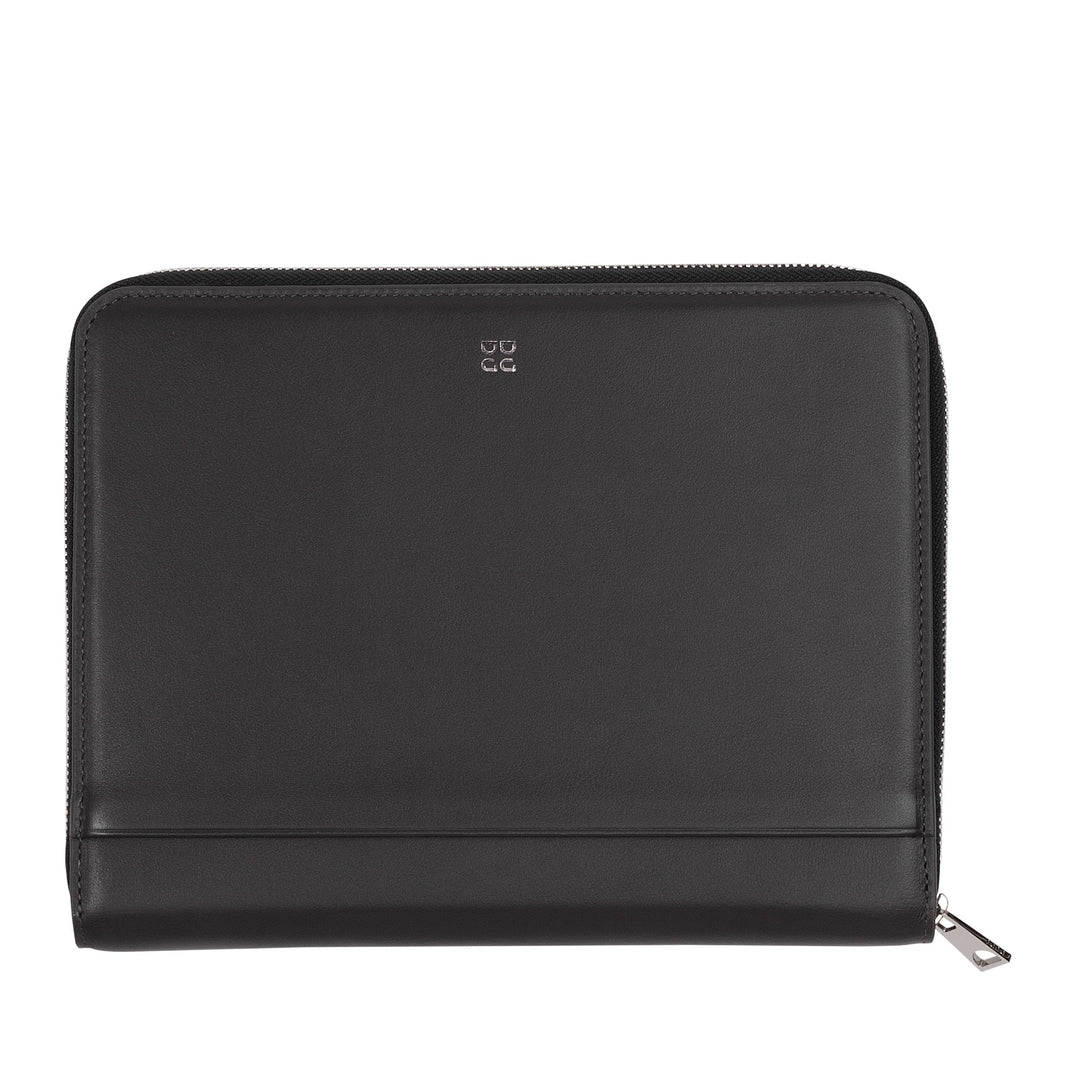 Elegant black leather zippered portfolio case