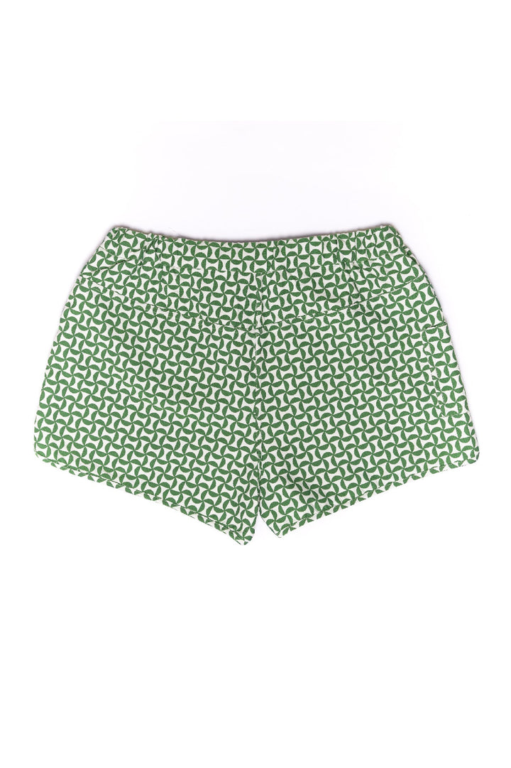 Green patterned men's boxer shorts on white background