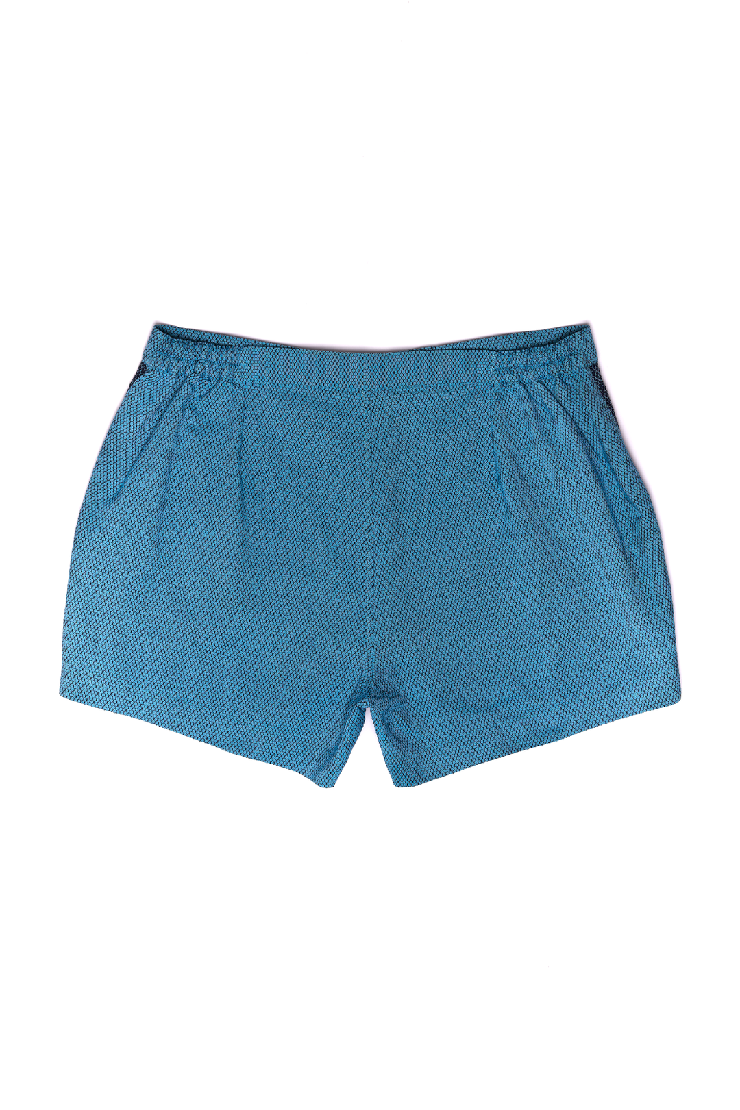 Blue high-waisted women's shorts with textured fabric