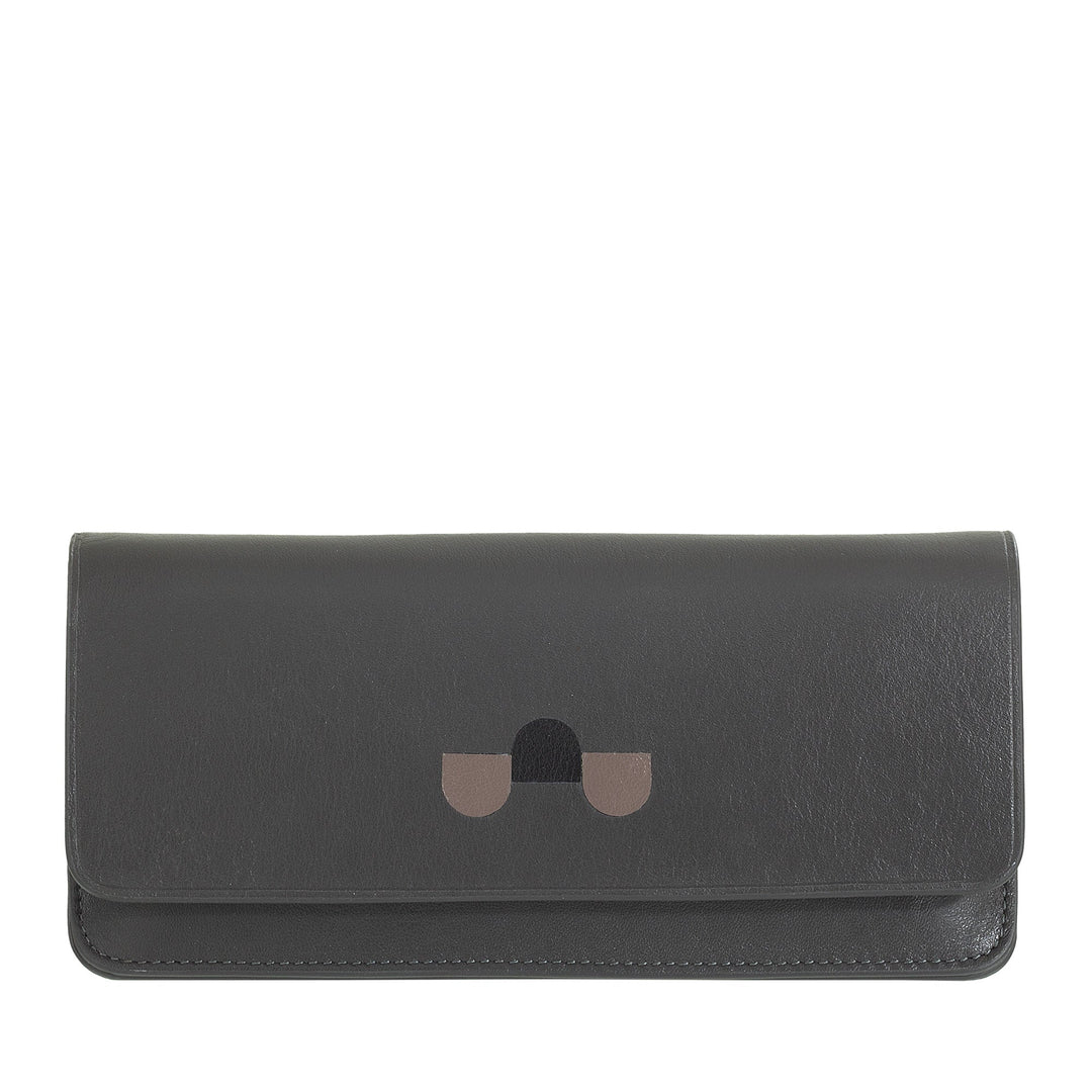 Black leather wallet with minimalist design and button closure