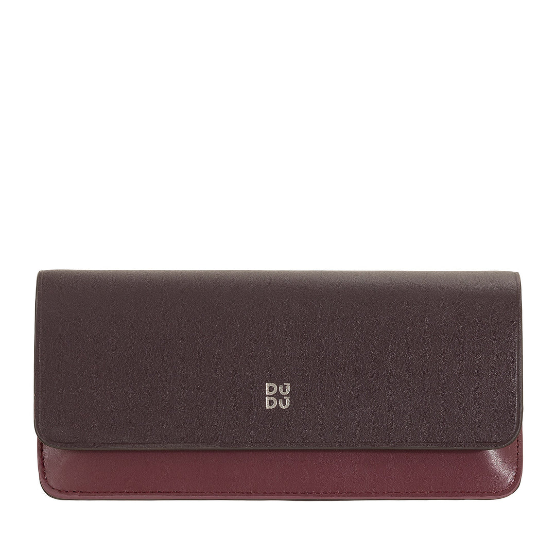 Elegant two-tone leather wallet with clasp closure