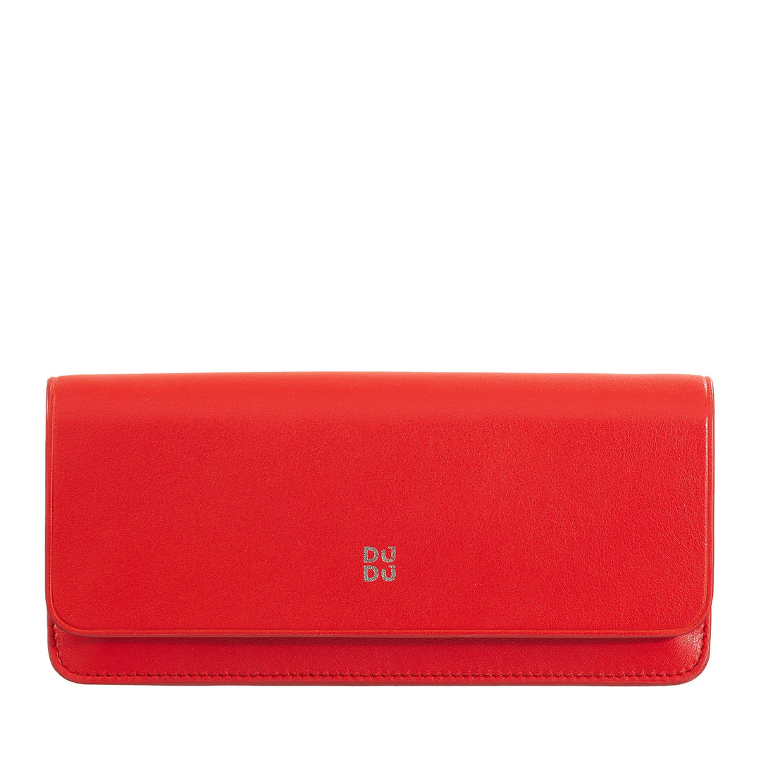Red leather wallet with a DuDu logo