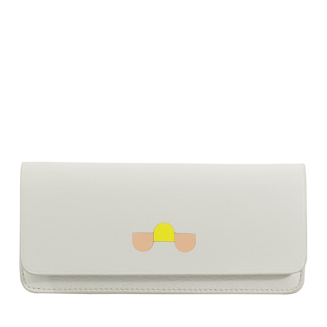 White leather clutch purse with minimalist geometric design