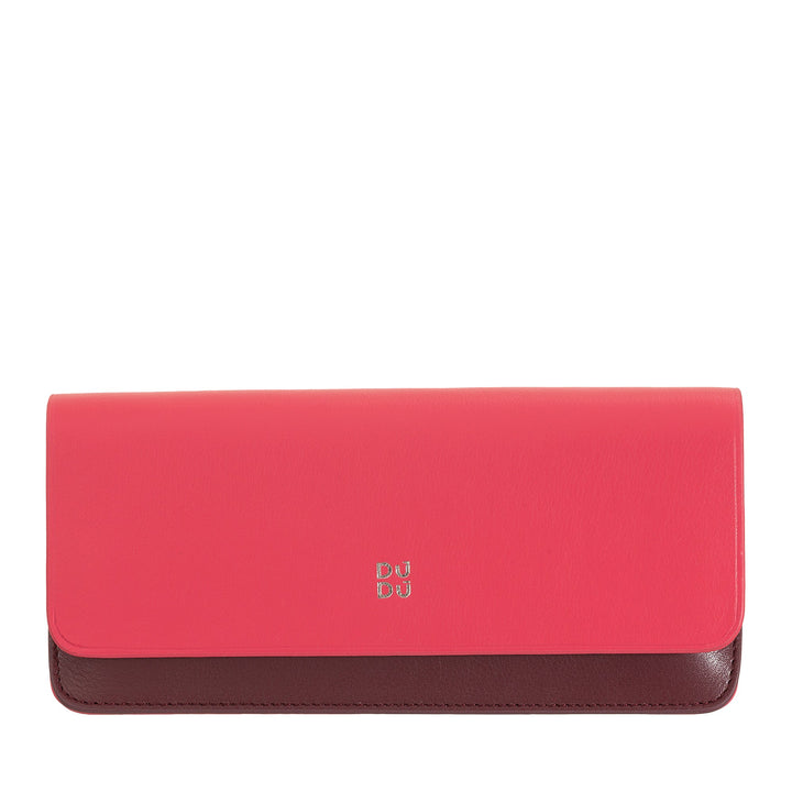 Red and burgundy leather clutch with DuDu logo