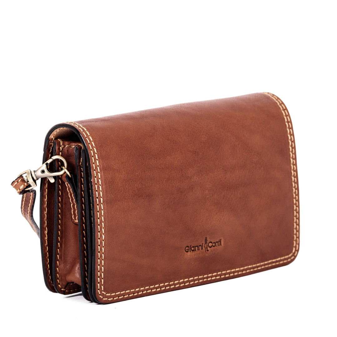 Brown leather wallet with stitching and strap from GlamiCart