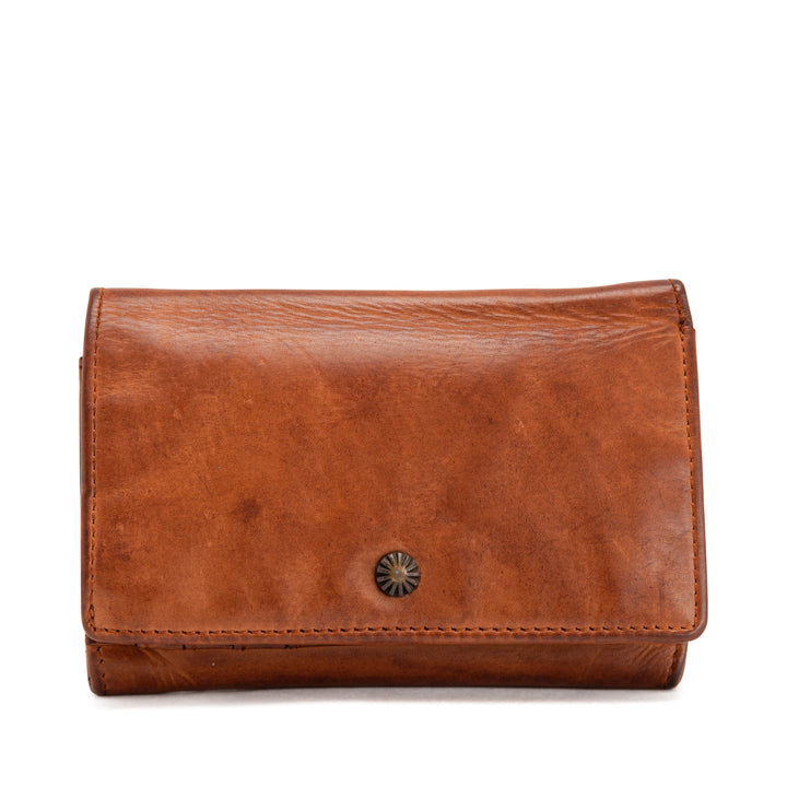 Vintage brown leather wallet with button closure