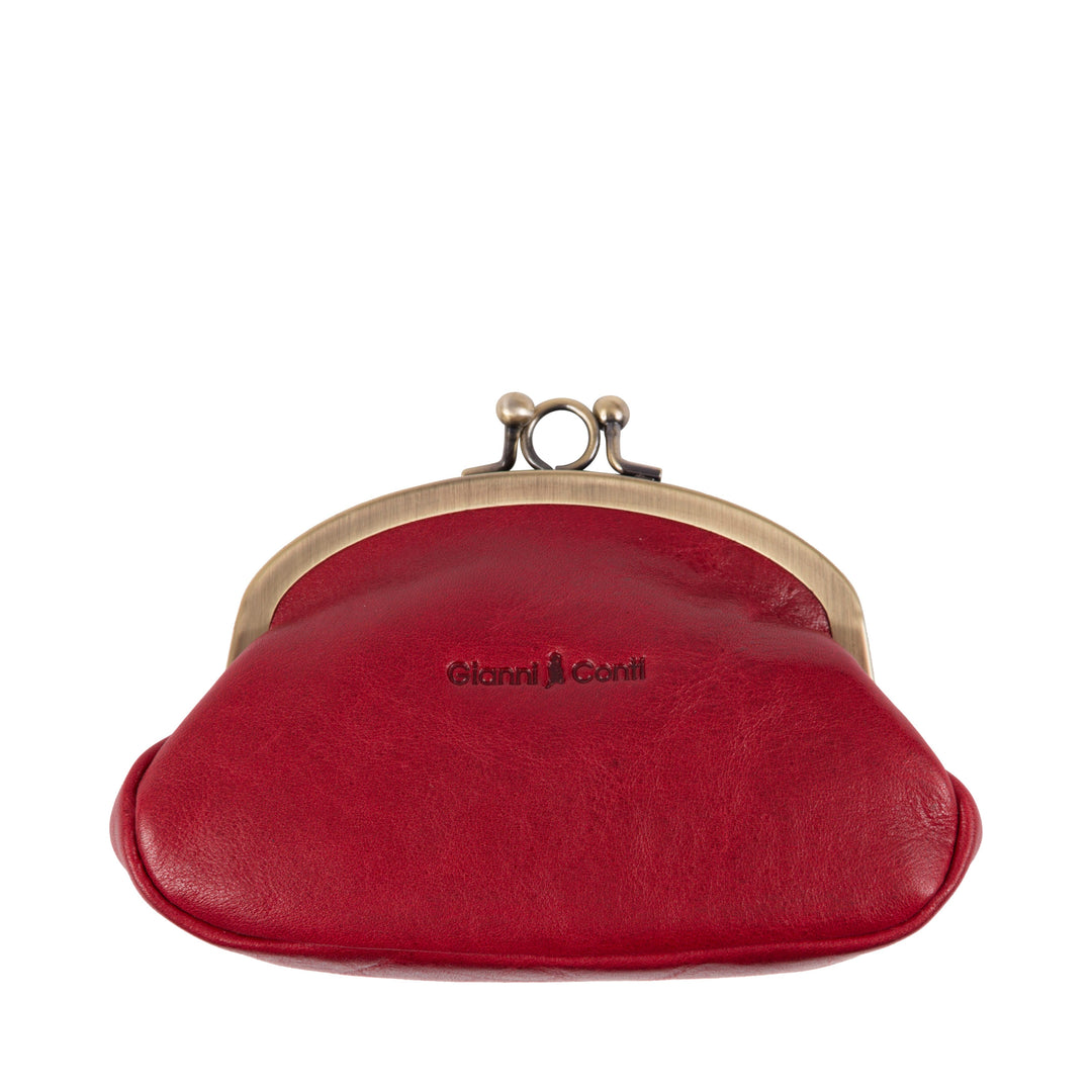 Red leather coin purse with clasp closure