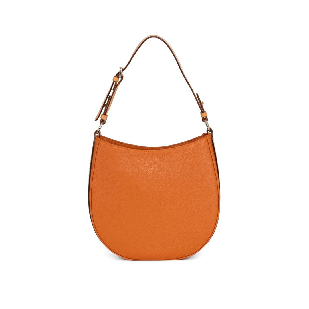 Orange leather hobo handbag with adjustable shoulder strap