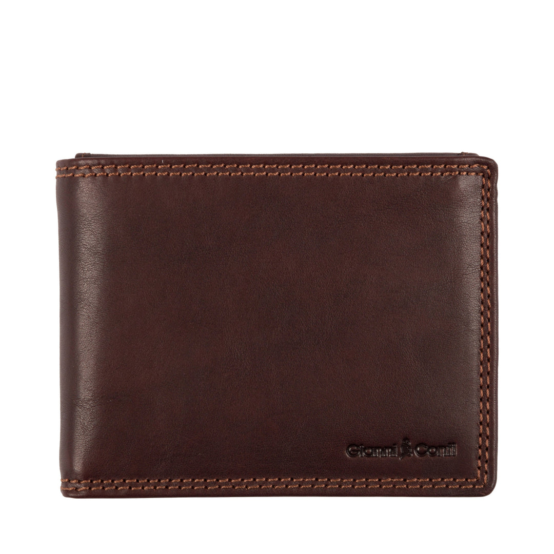 Brown leather wallet with stitched edges