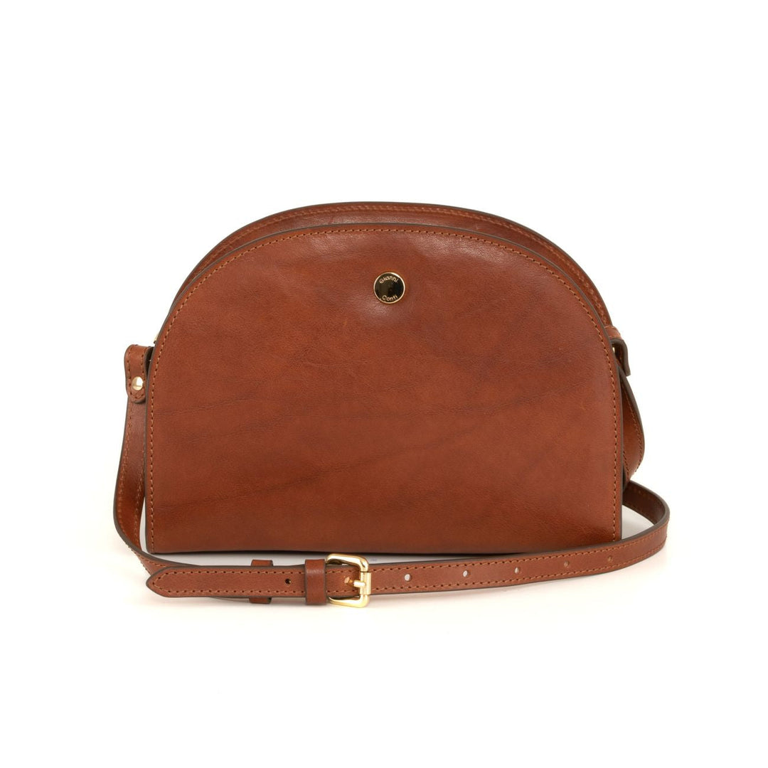 Brown leather crossbody bag with adjustable strap