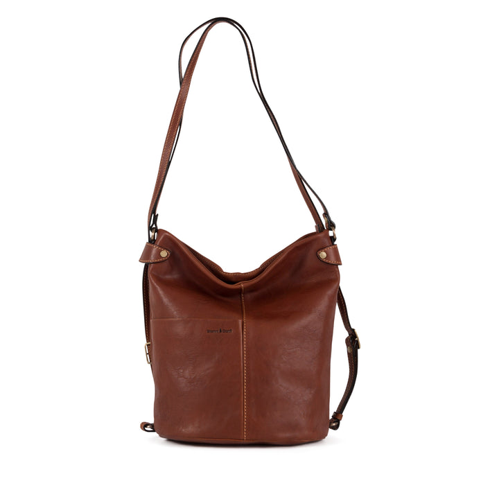 Brown leather crossbody bag with adjustable strap