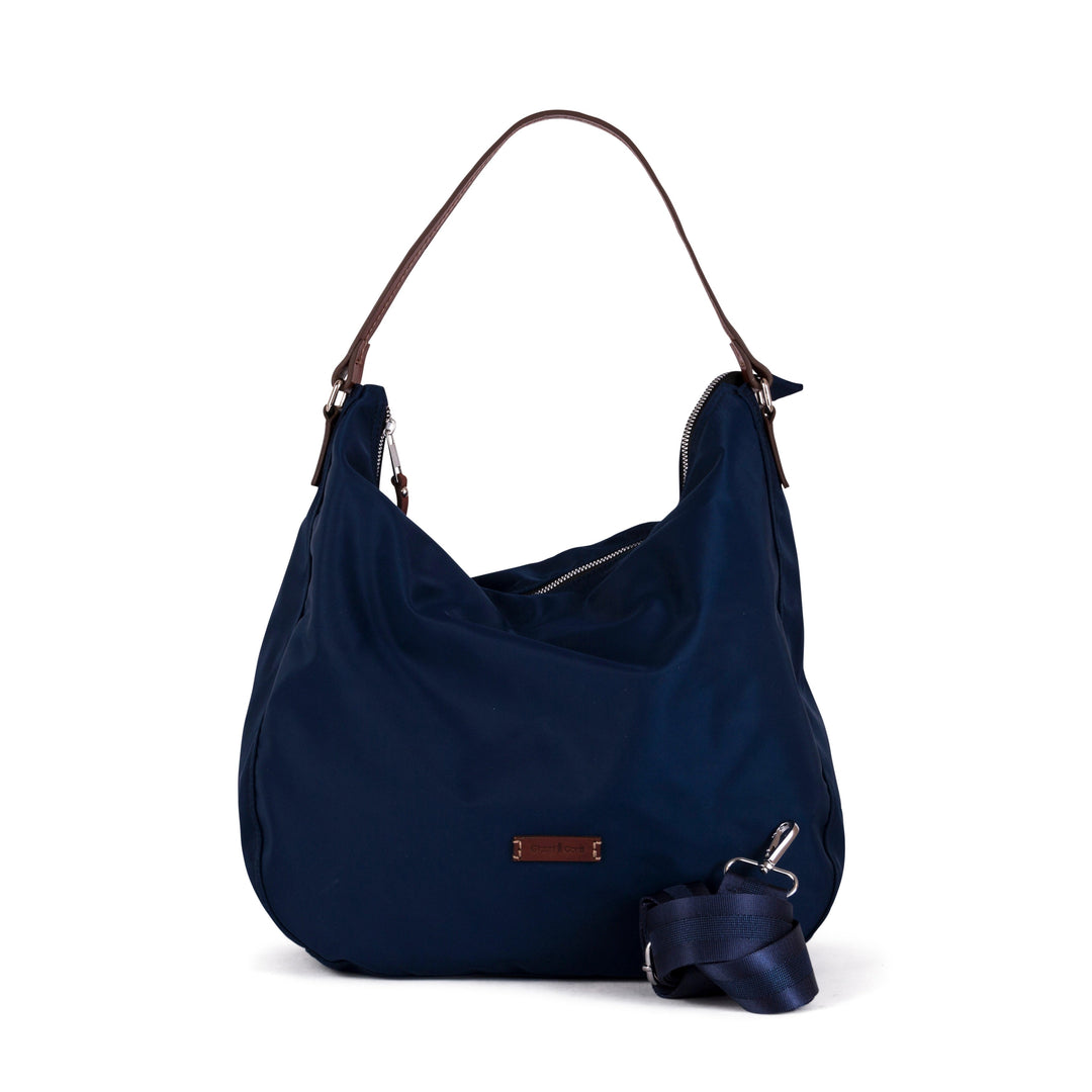 Navy blue hobo handbag with detachable shoulder strap