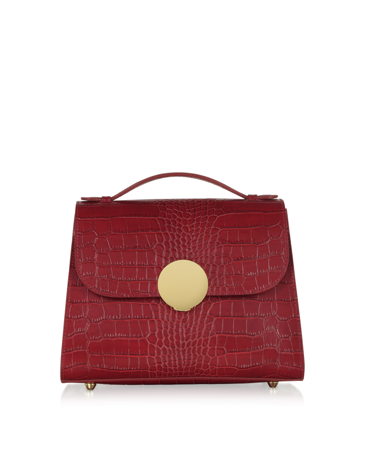 Luxury red crocodile leather handbag with gold clasp