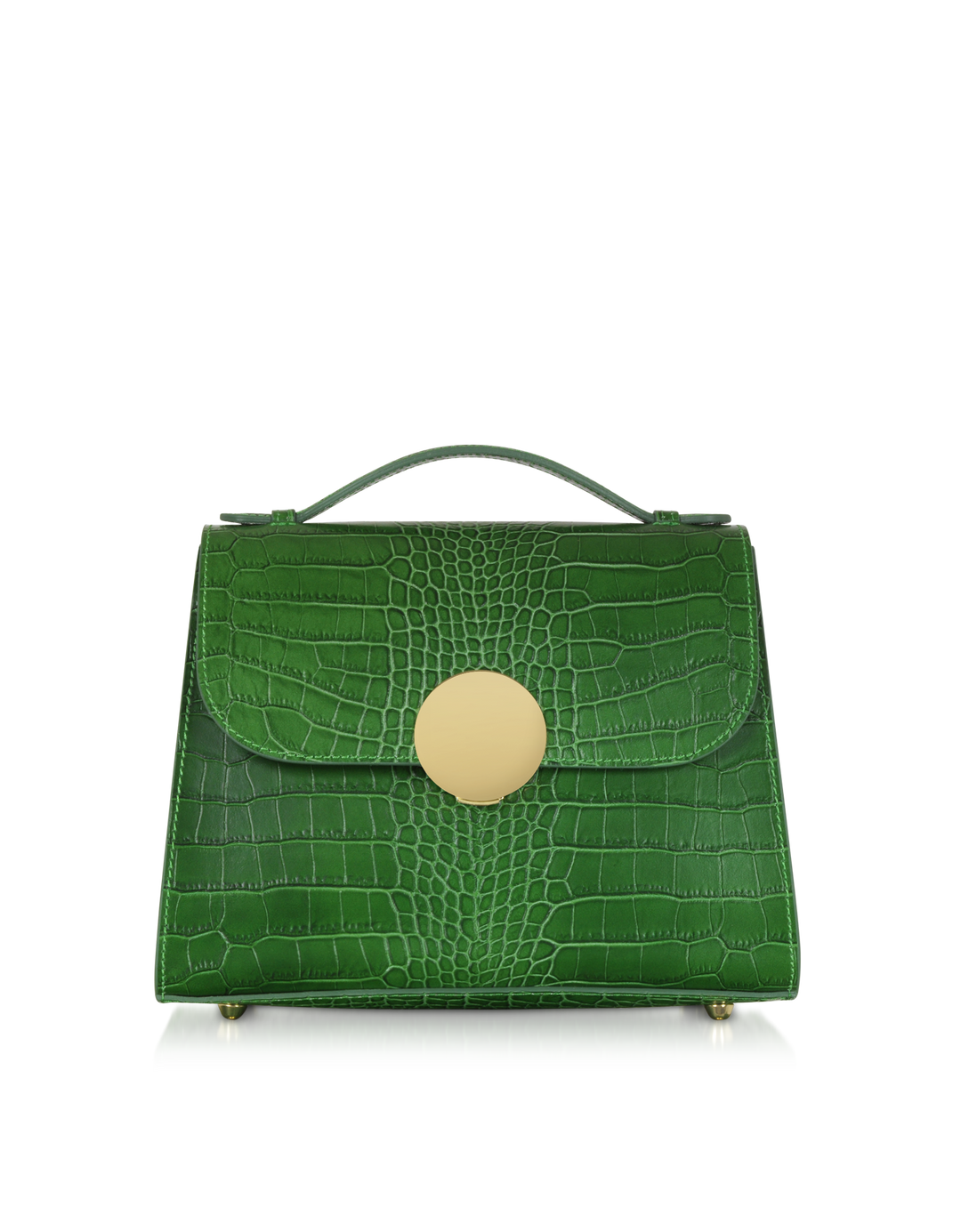 Green crocodile-textured handbag with gold clasp