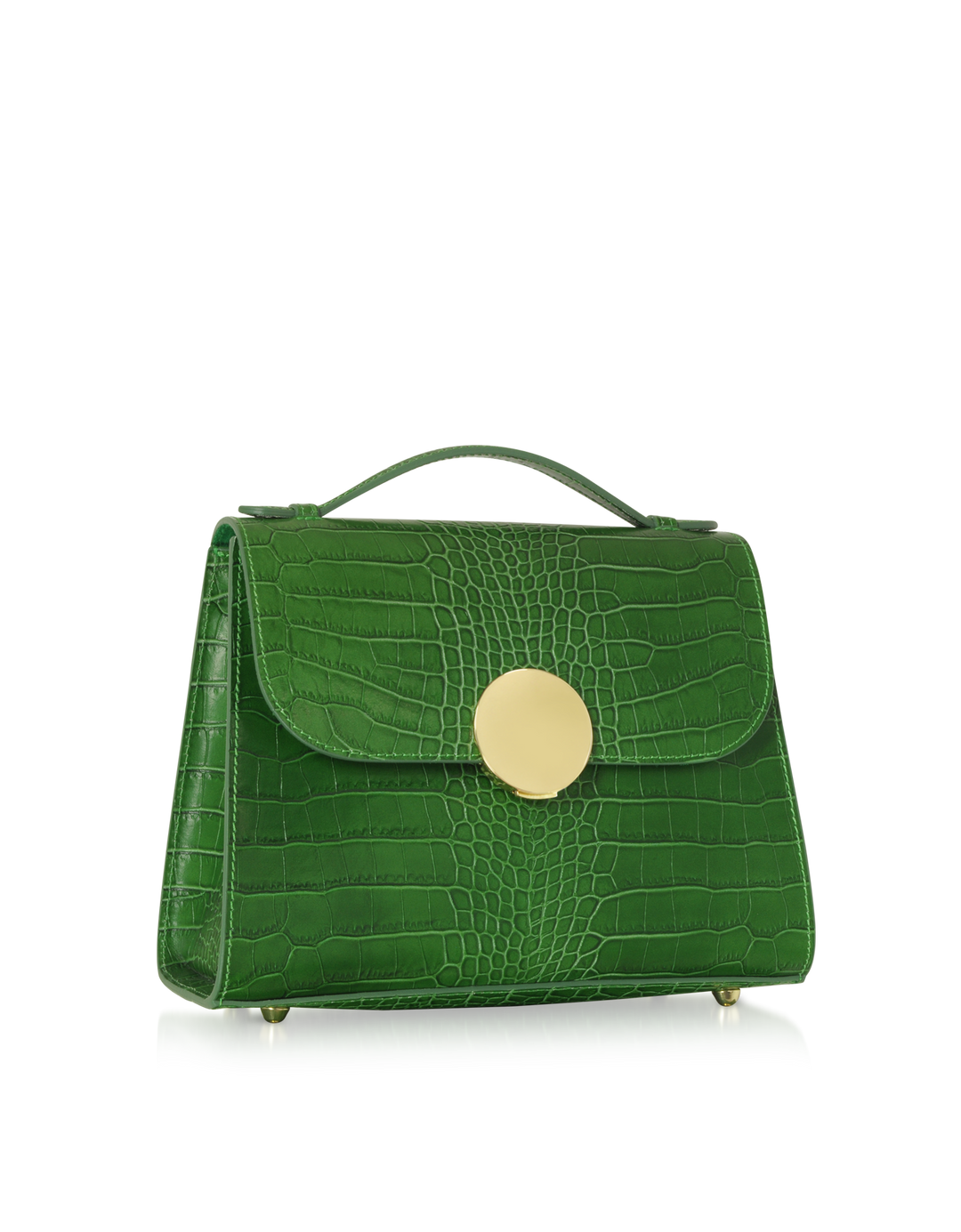 Green crocodile leather handbag with gold clasp