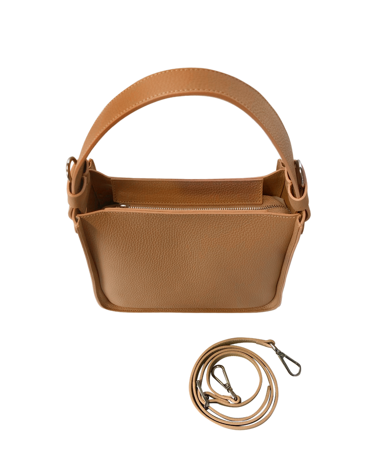 Tan leather handbag with detachable strap