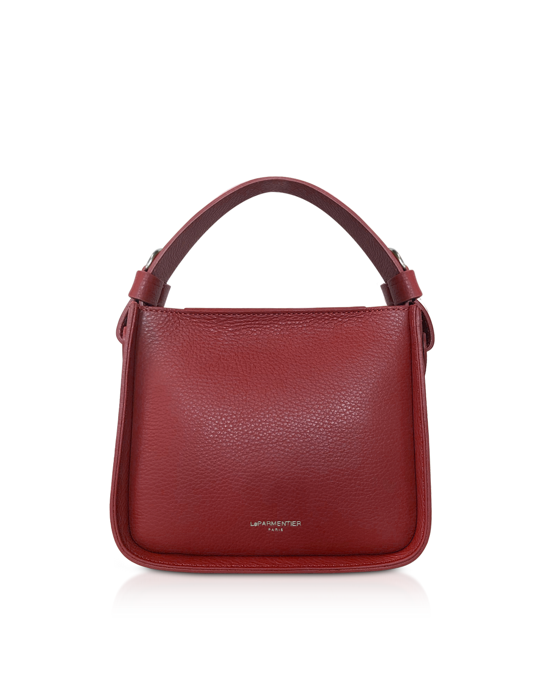 Red leather handbag with top handle