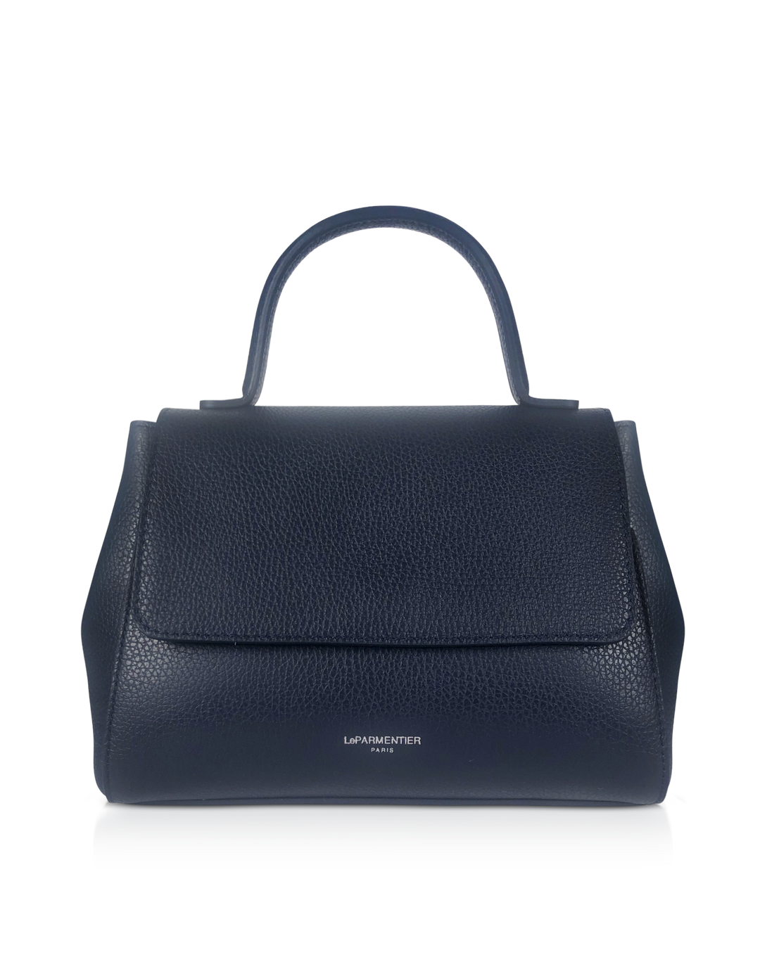 Elegant navy blue leather handbag with top handle