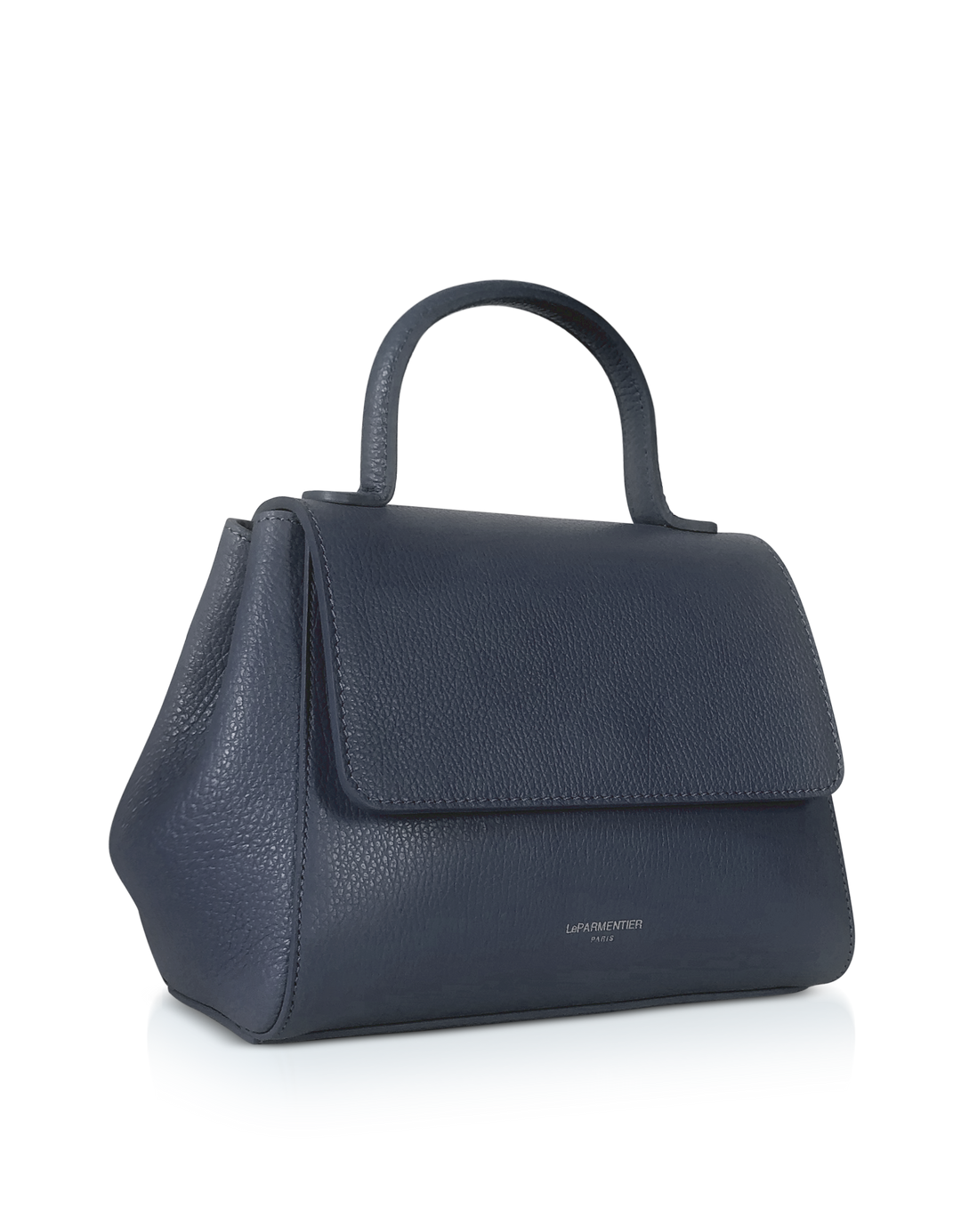 Elegant navy blue leather handbag with top handle