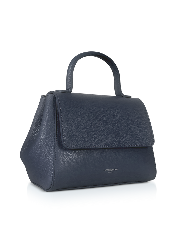 Elegant navy blue leather handbag with top handle