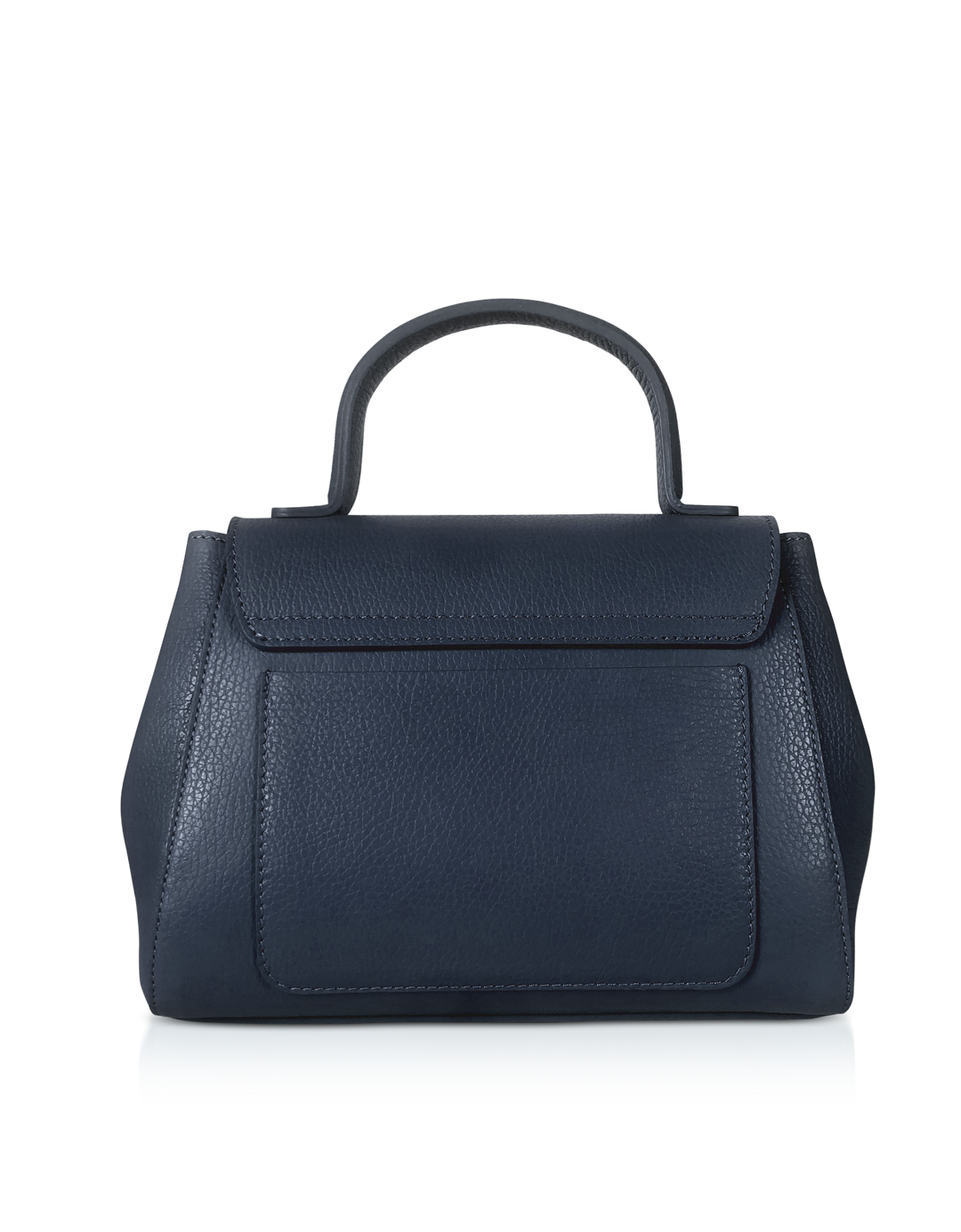 Elegant navy blue leather handbag with a top handle