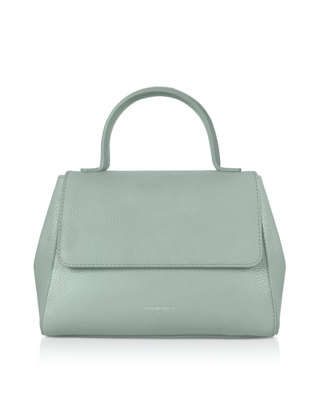 Sage green leather handbag with top handle