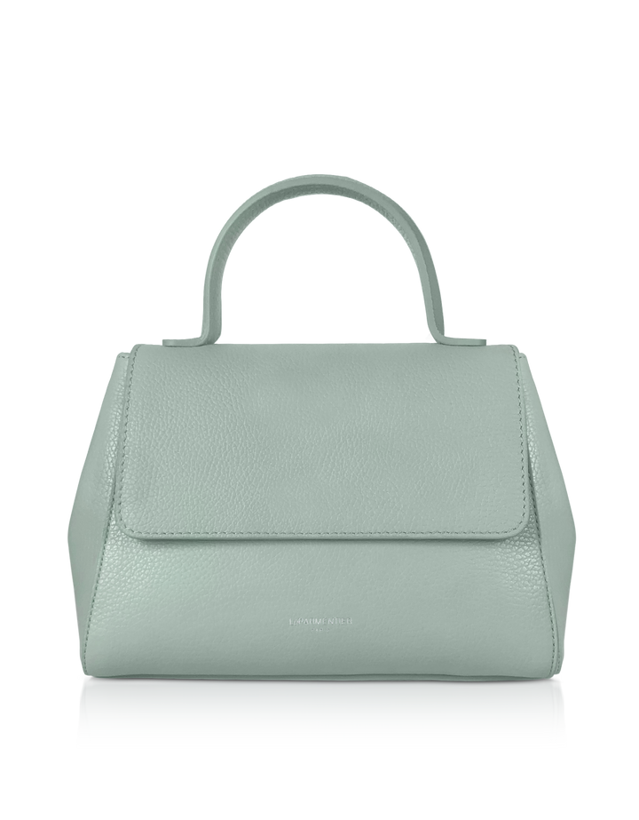 Sage green leather handbag with top handle