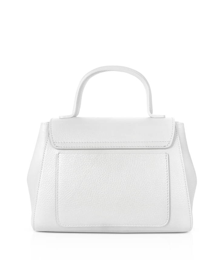 Elegant white leather handbag with a top handle