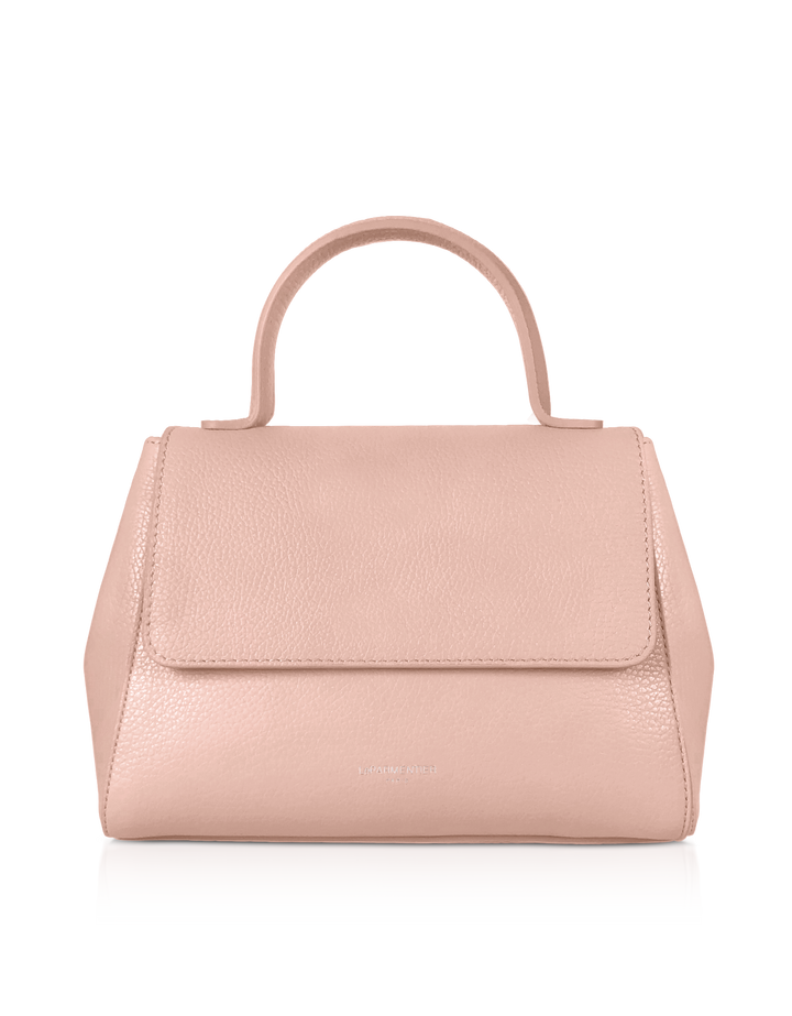 Elegant blush pink leather handbag with top handle