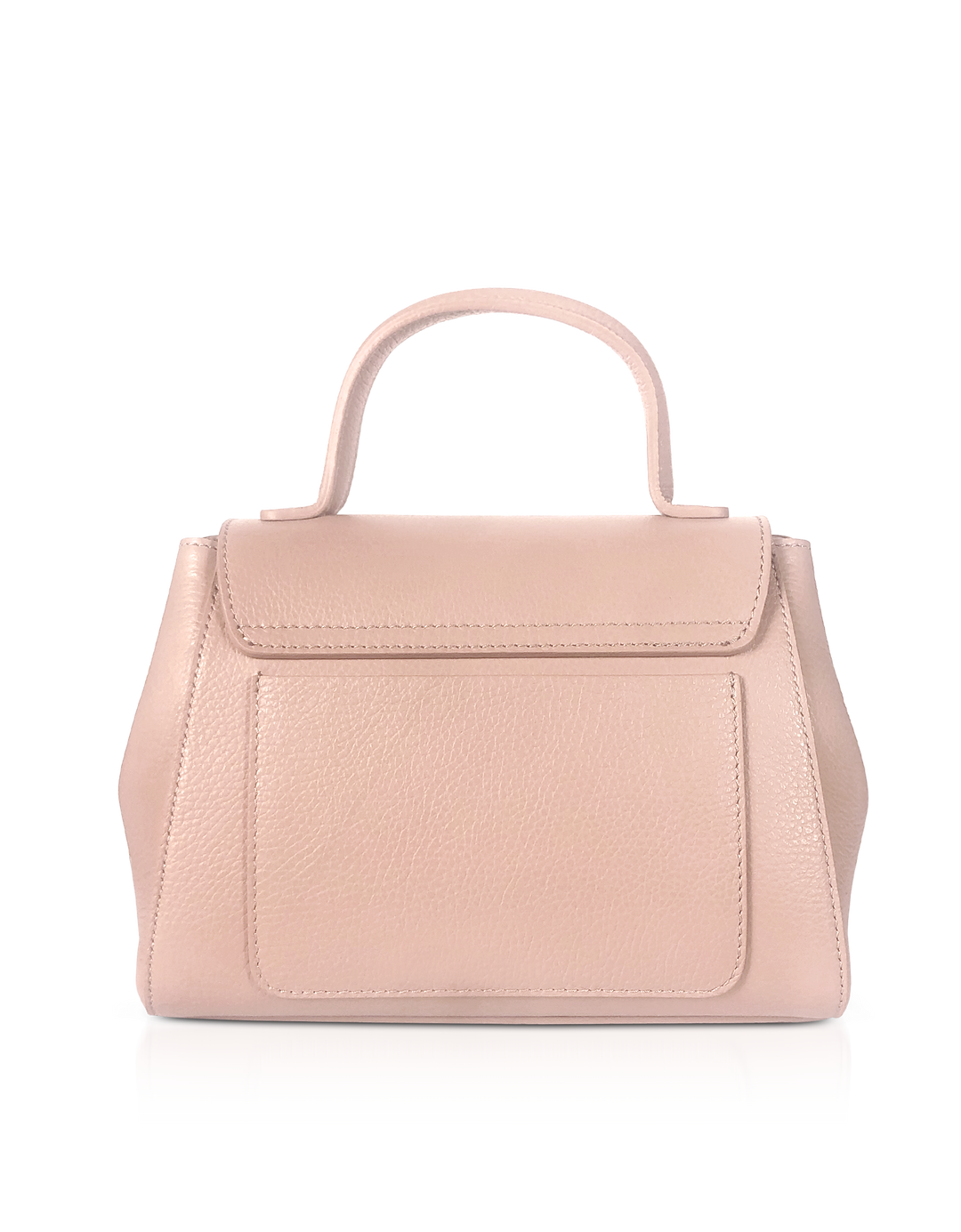 Elegant nude pink leather handbag with top handle and front pocket