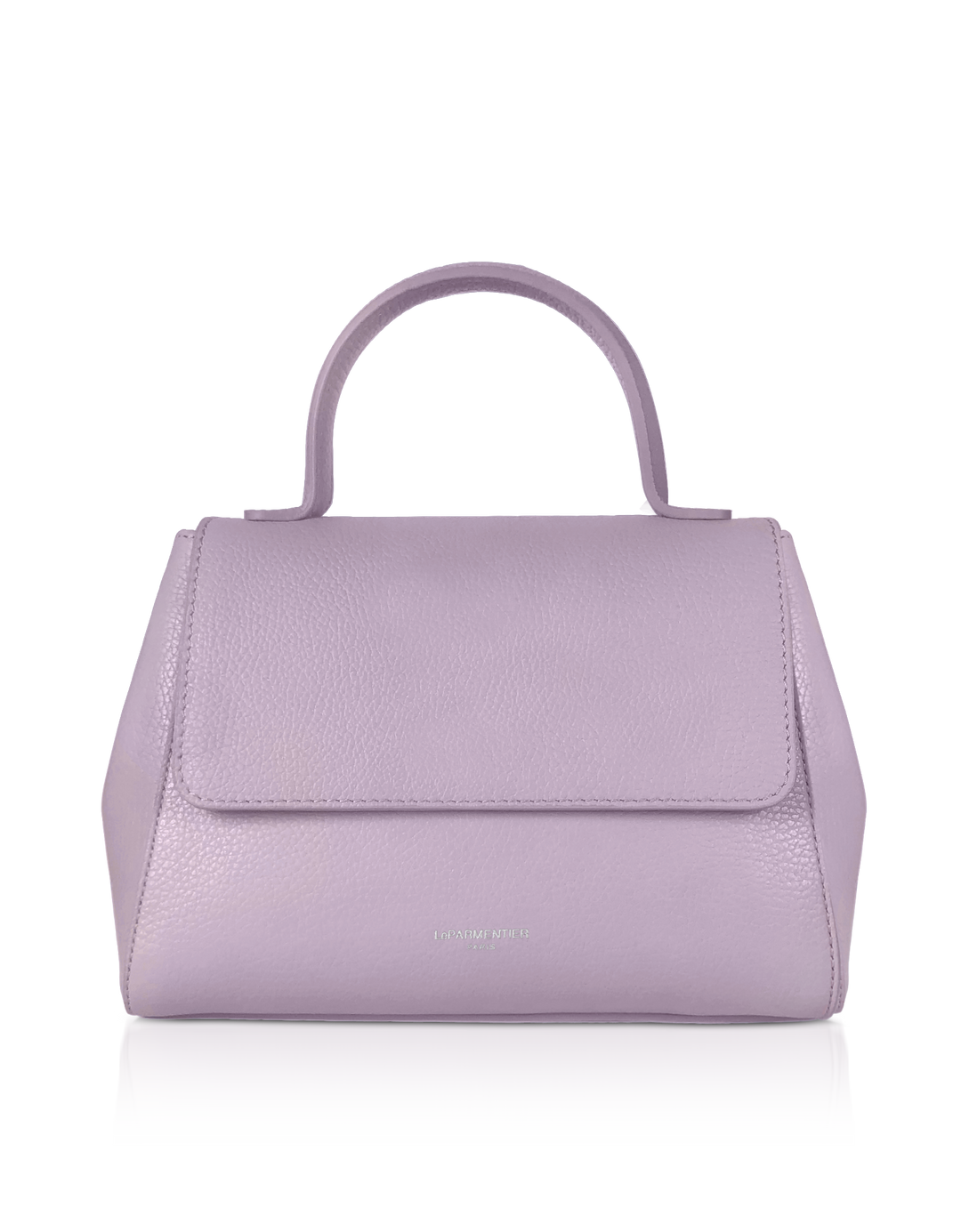 Lilac leather handbag with top handle and minimalistic design