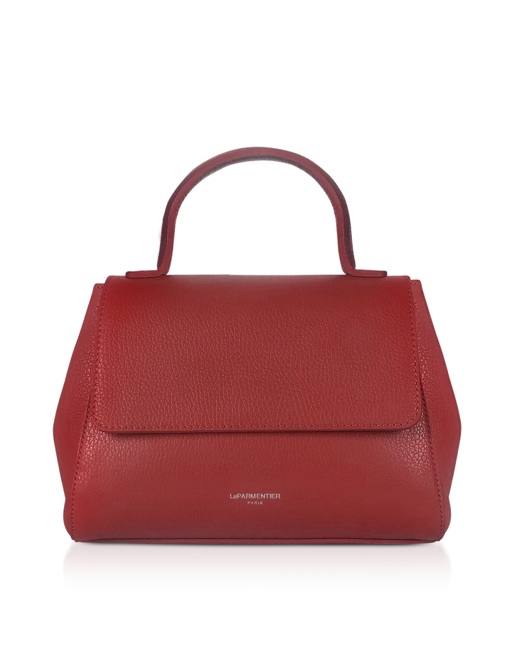 Red leather handbag with top handle