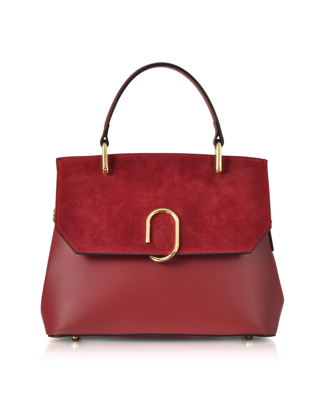 Luxury red leather handbag with gold accents and top handle