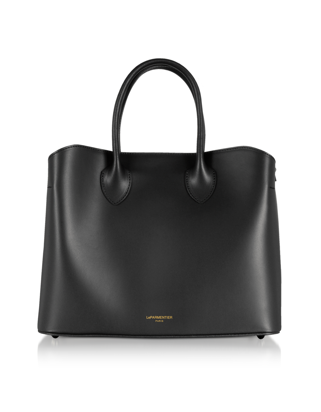 Elegant black leather handbag with top handles