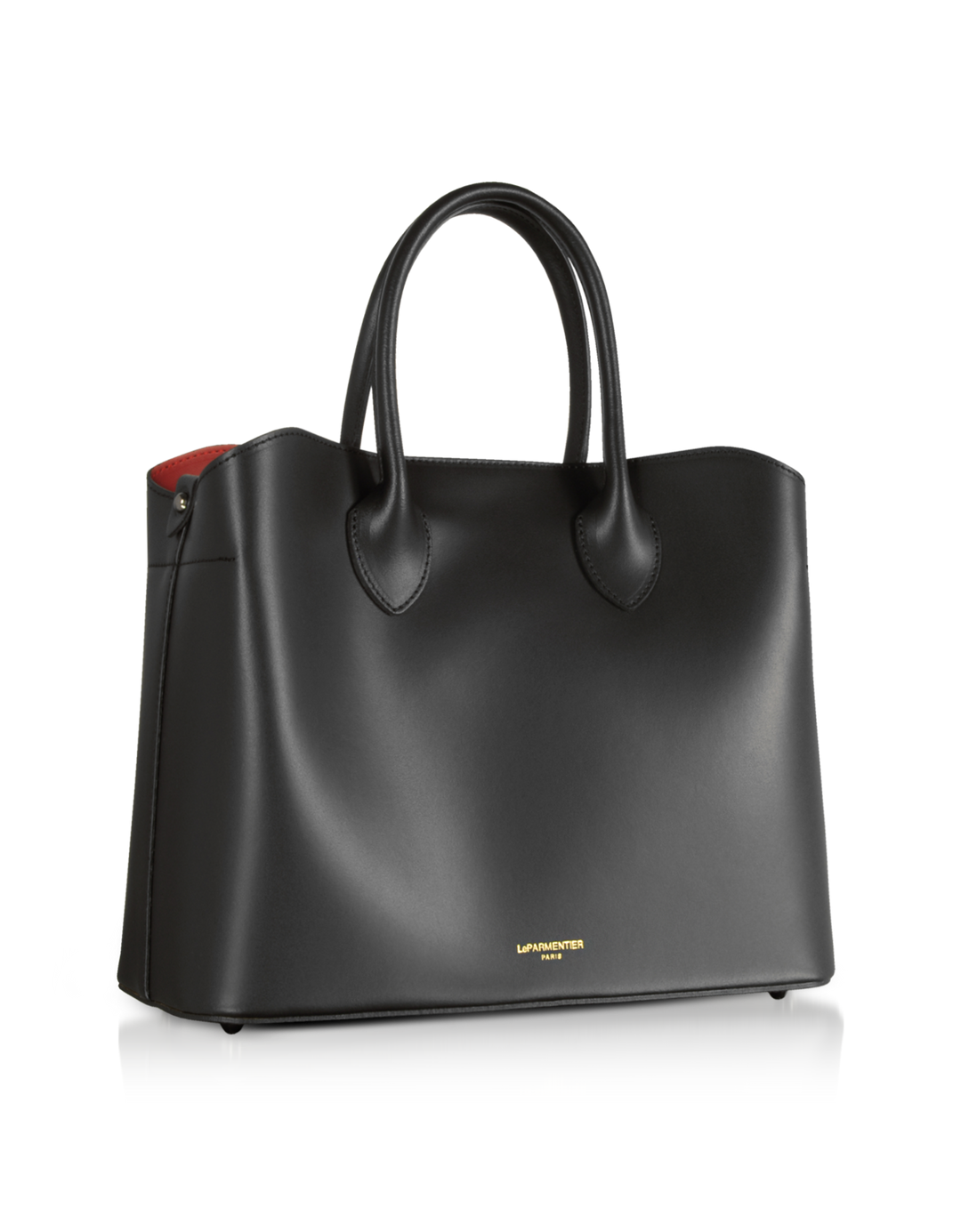 Sleek black leather handbag with dual handles