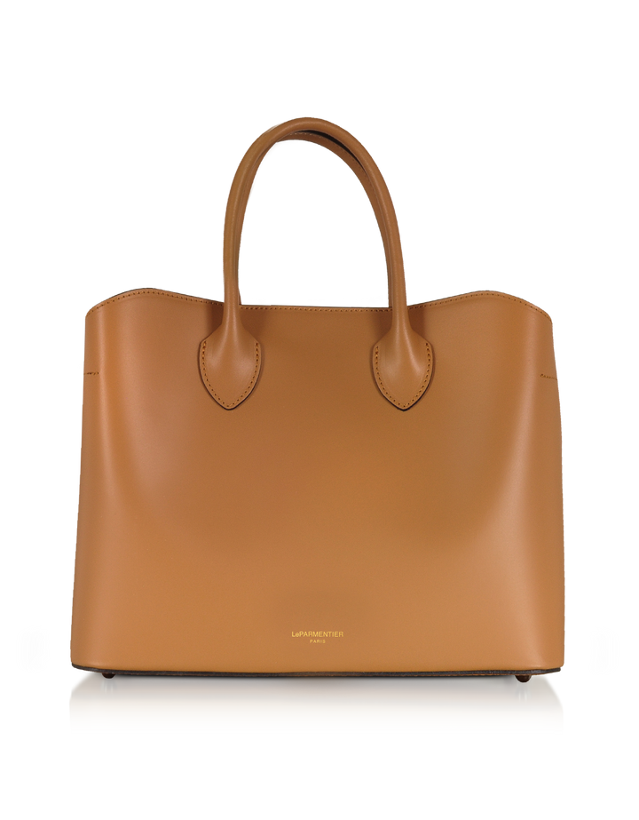 Tan leather luxury tote bag with handles