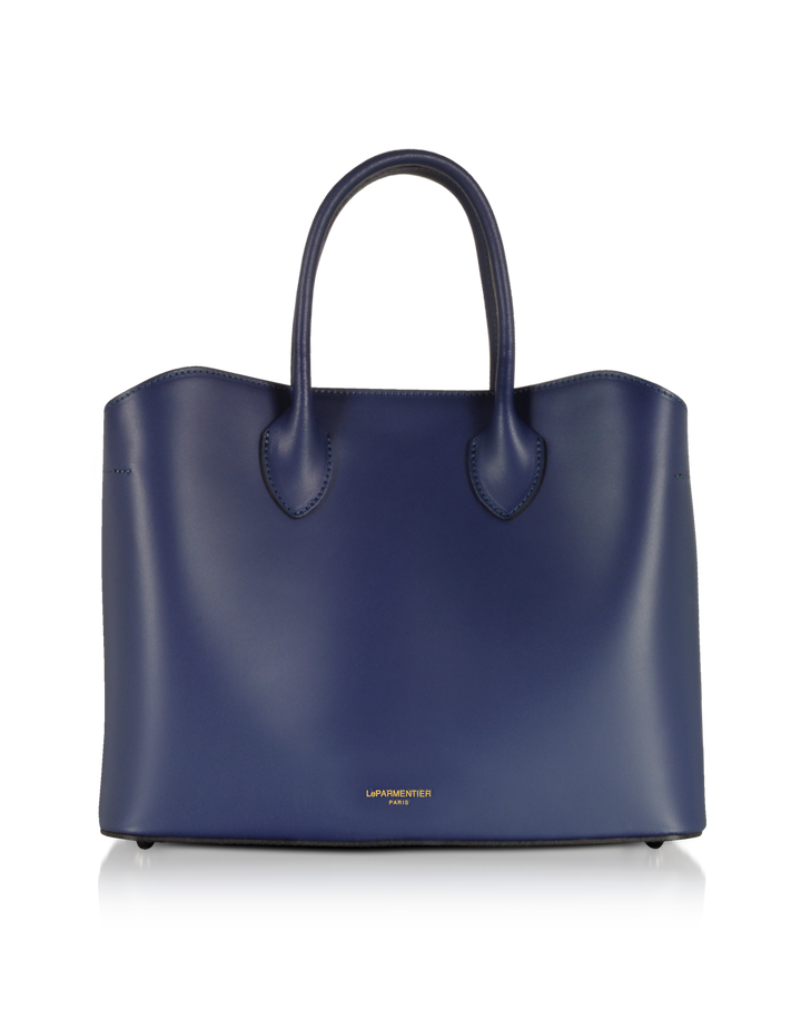 Elegant navy blue leather handbag with sturdy handles