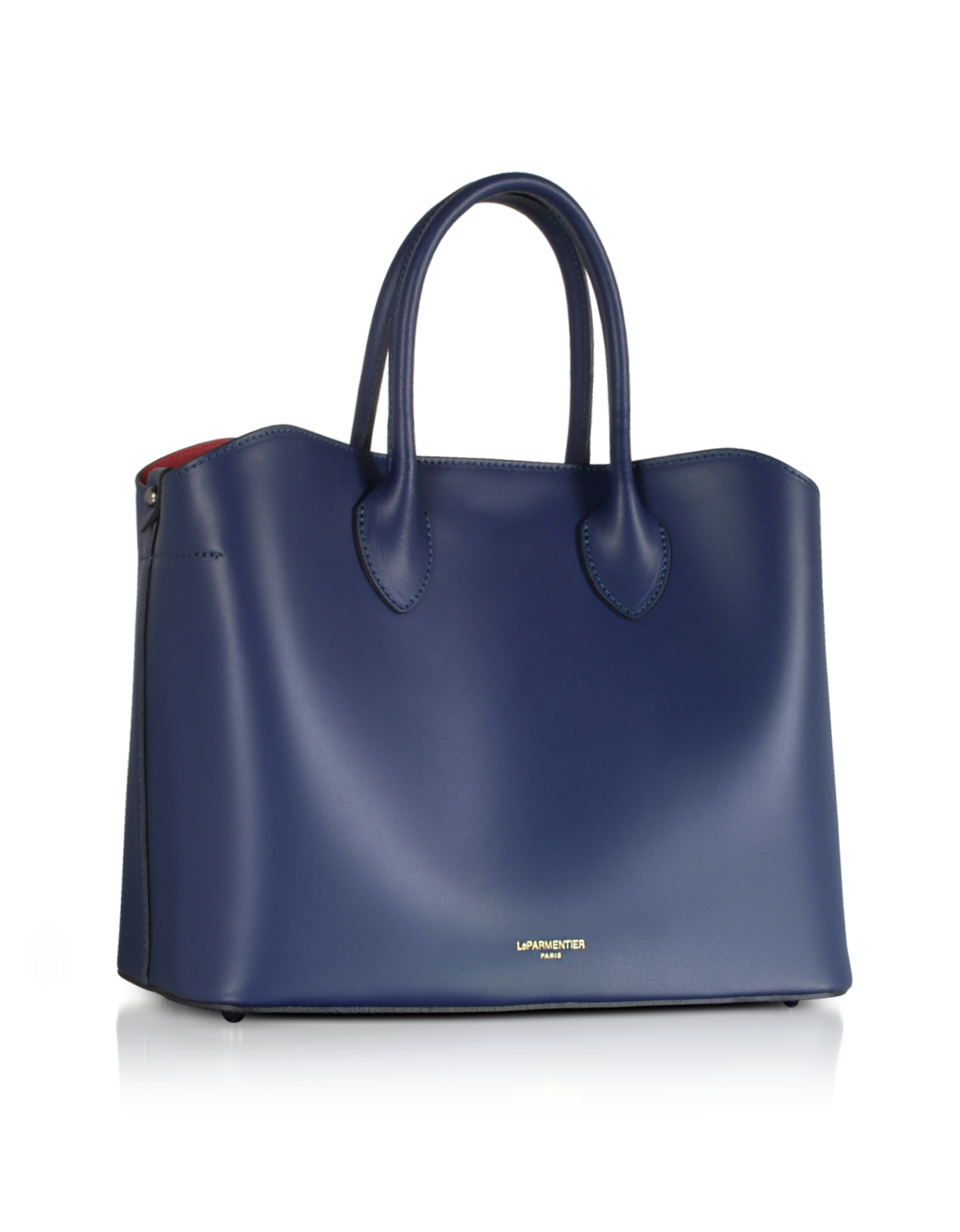 Elegant navy blue leather handbag with sturdy handles