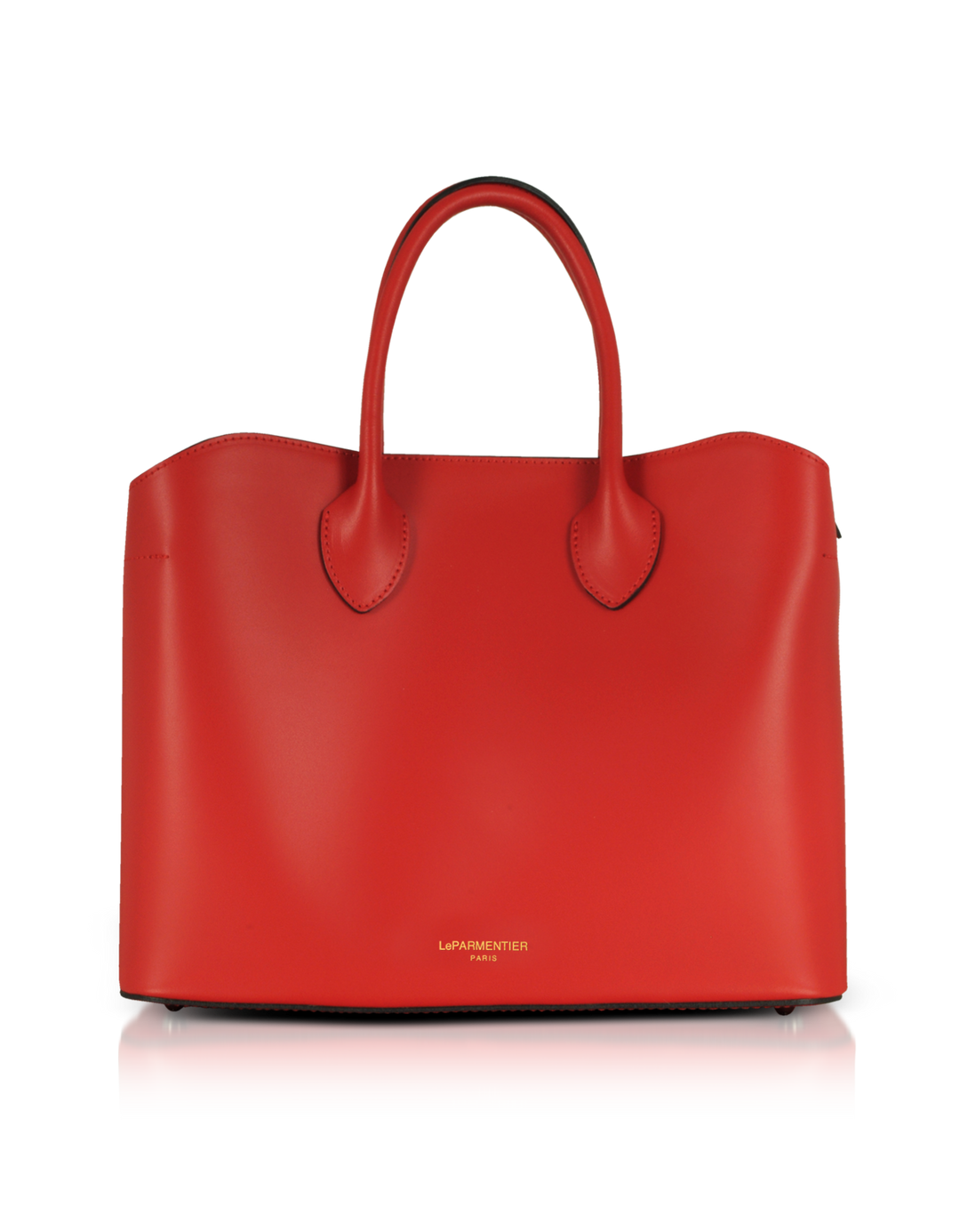 Red luxury tote bag from Le Parmentier Paris with elegant handles