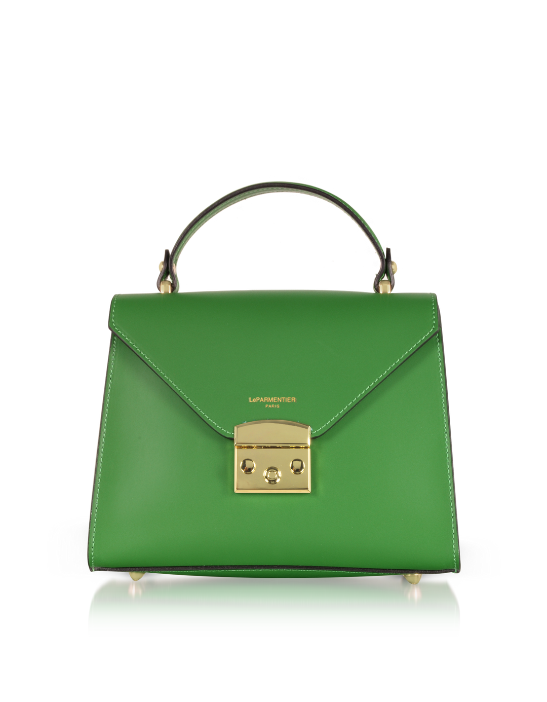 Elegant green handbag with gold clasp and top handle