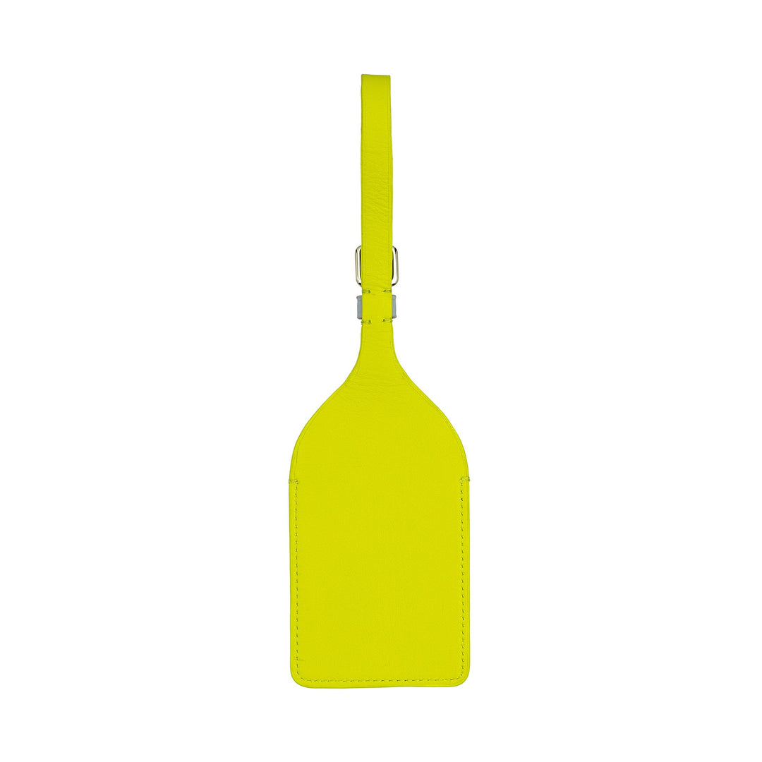 Bright yellow luggage tag with adjustable strap