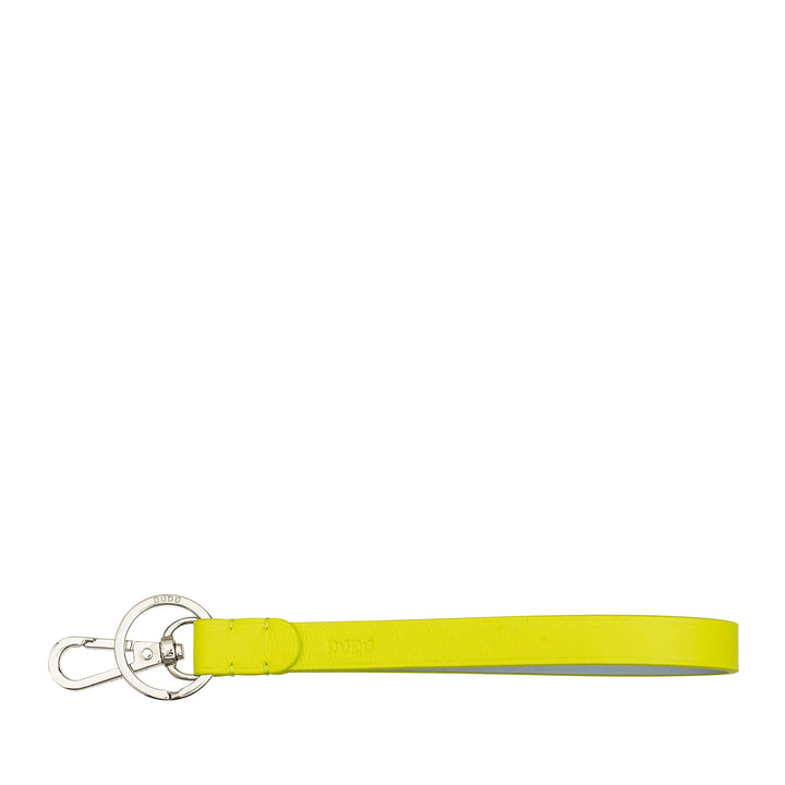Yellow leather keychain with silver clasp and ring