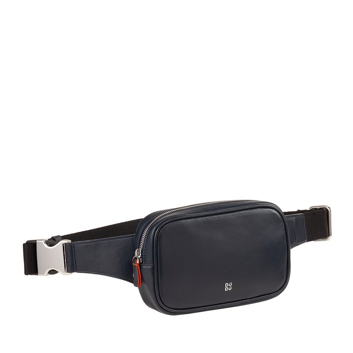 Black PU leather fanny pack with adjustable belt and front zipper