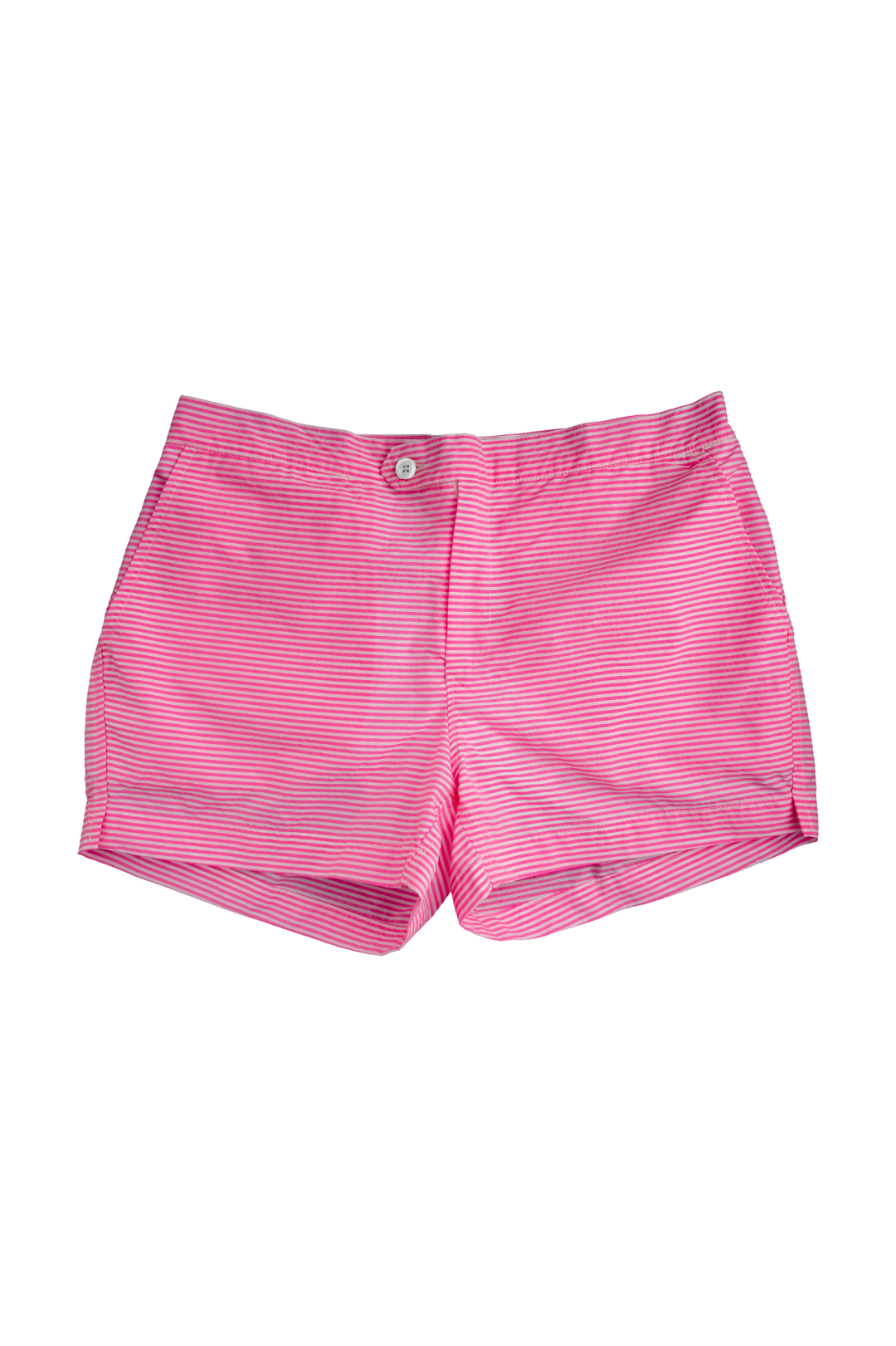 Pink striped women's shorts on white background