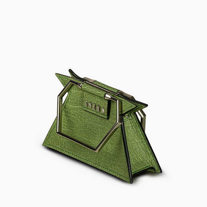 Green geometric handbag with metallic handle