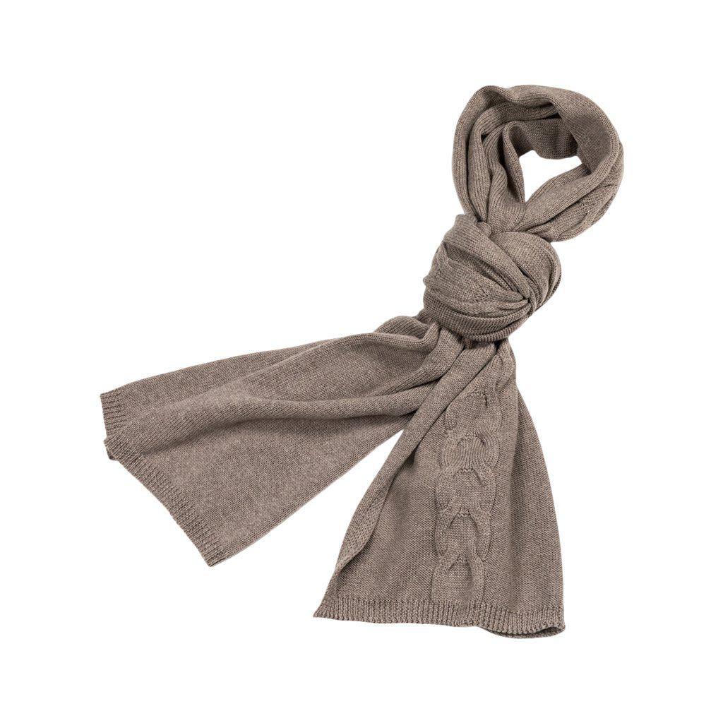 Knitted brown scarf with braided detail