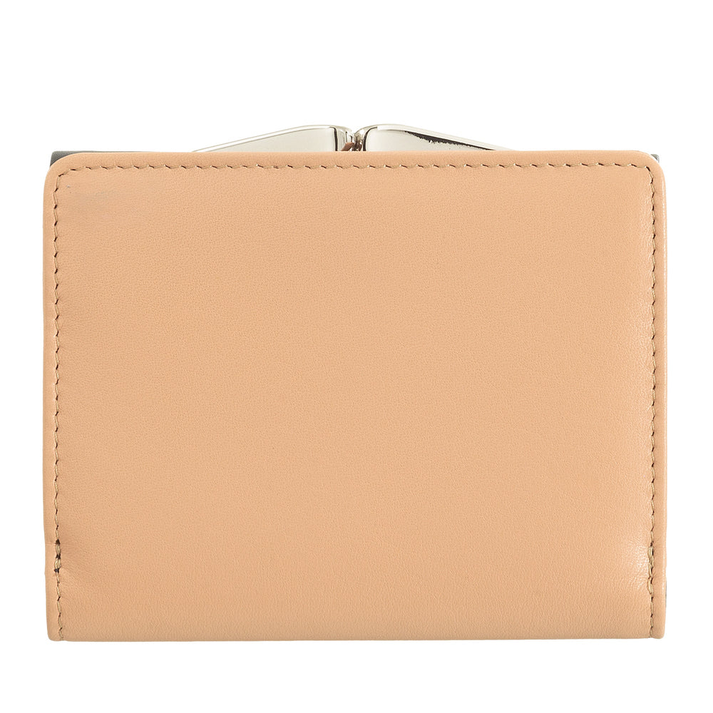 Beige leather wallet with metal clasp