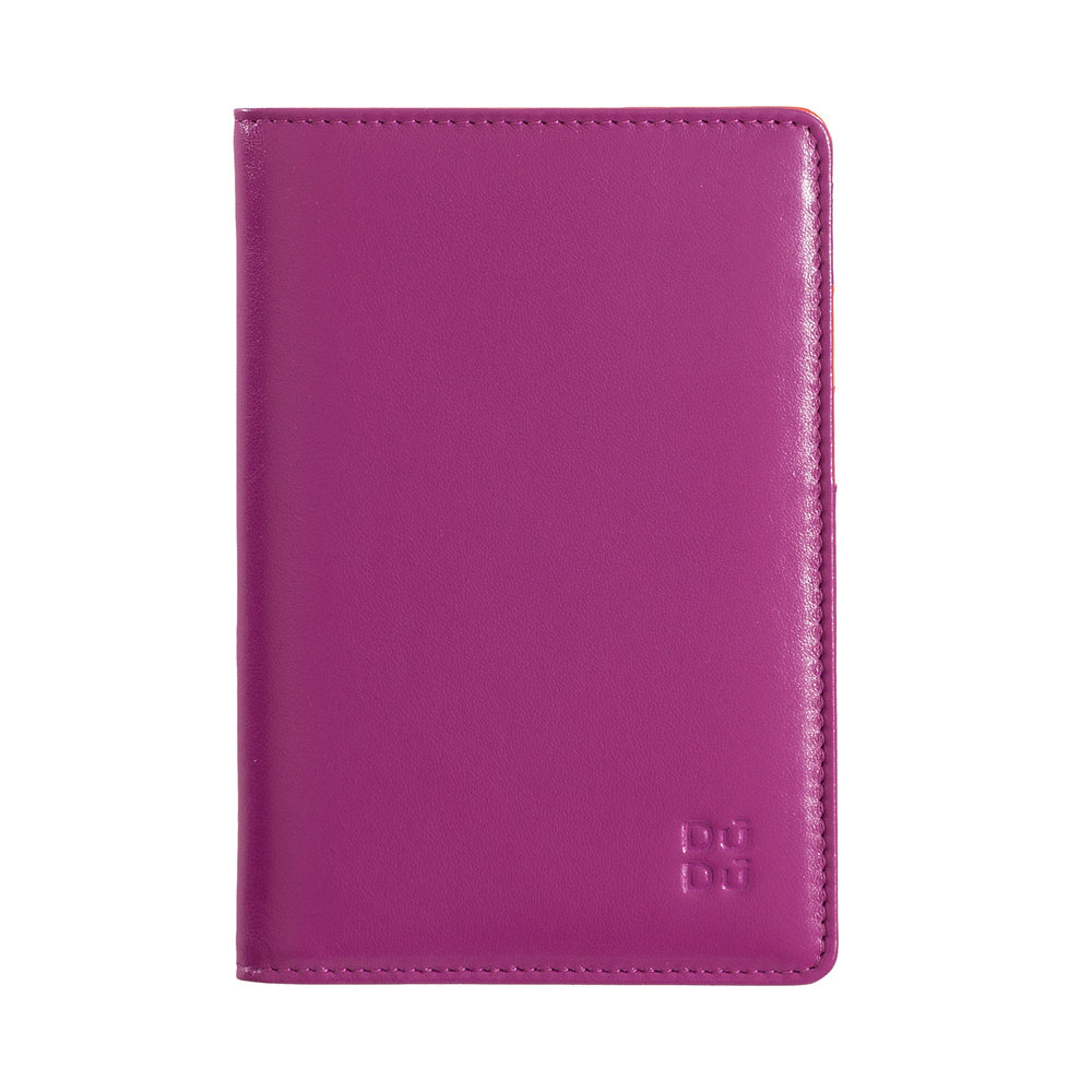 Purple leather passport holder on white background