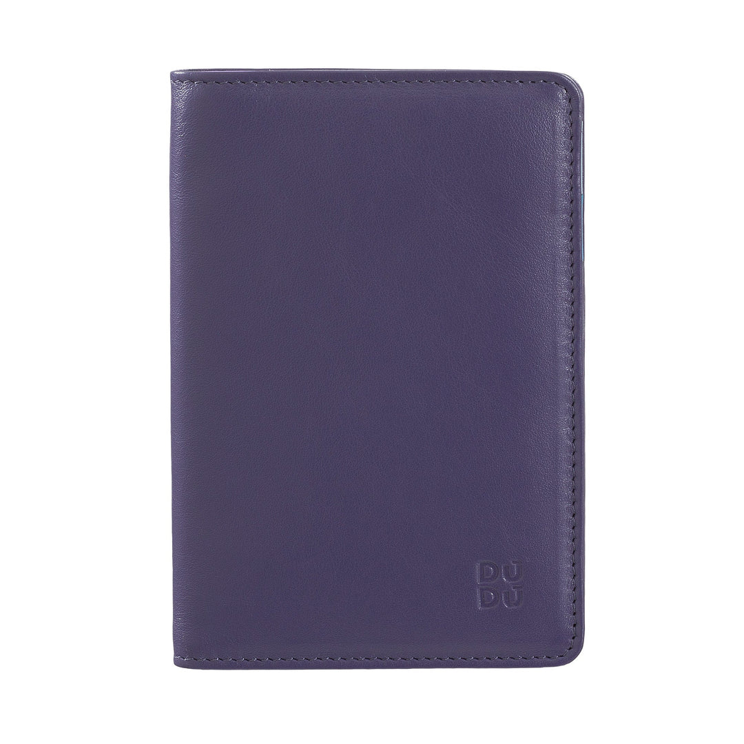 Purple leather passport holder with DUDU embossed logo