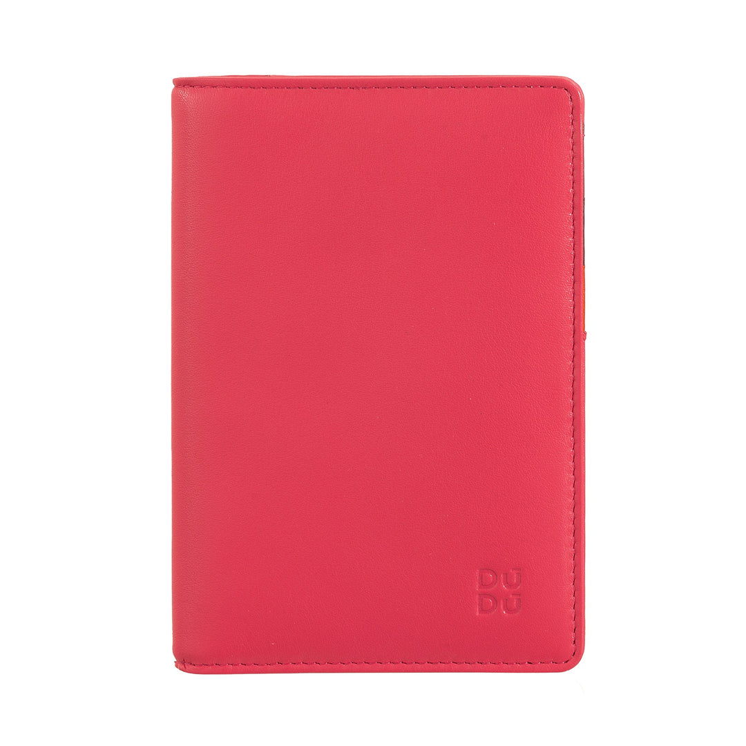 Red leather passport holder with embossed logo